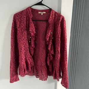 Gimmicks by BKE laced ruffled cardigan size medium